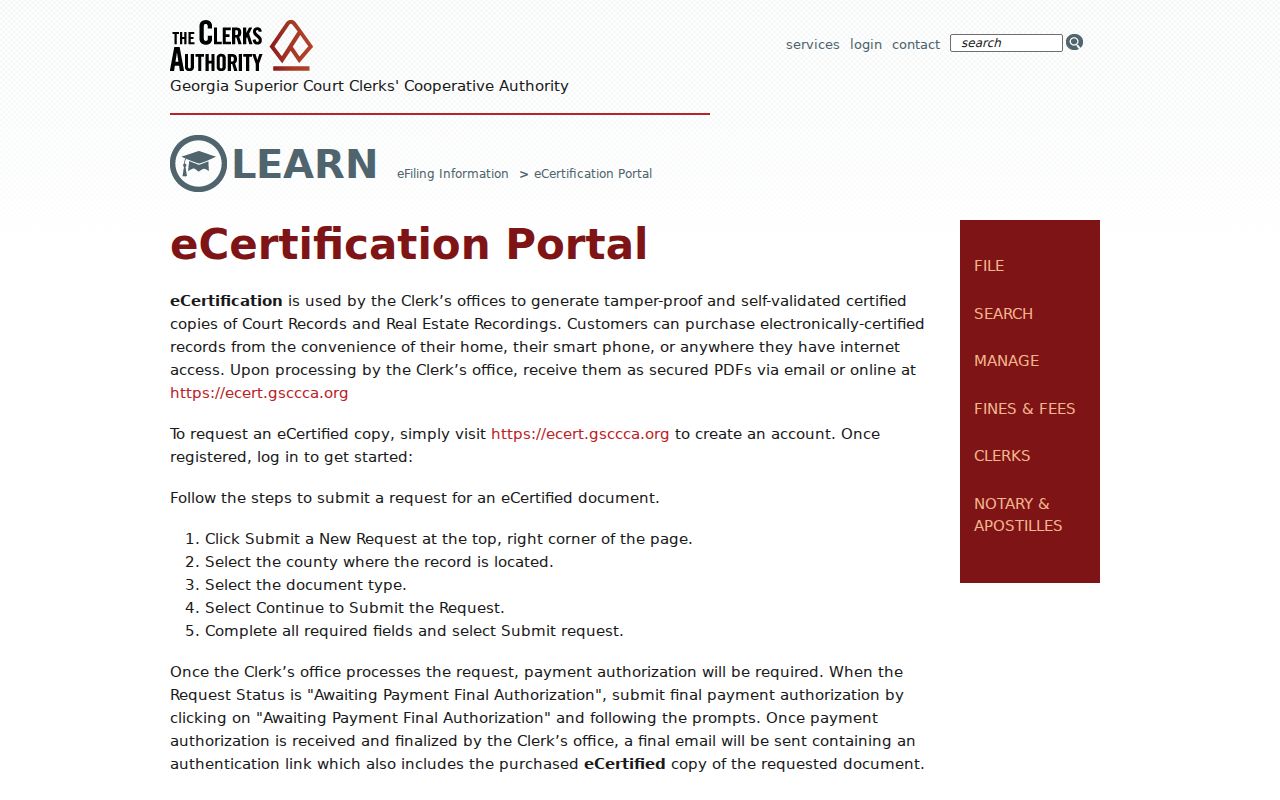Mitchell County docket search eCertification instructions