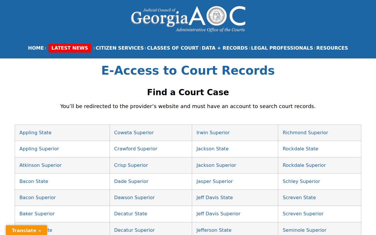 Mitchell County docket search Georgia E-Access directory