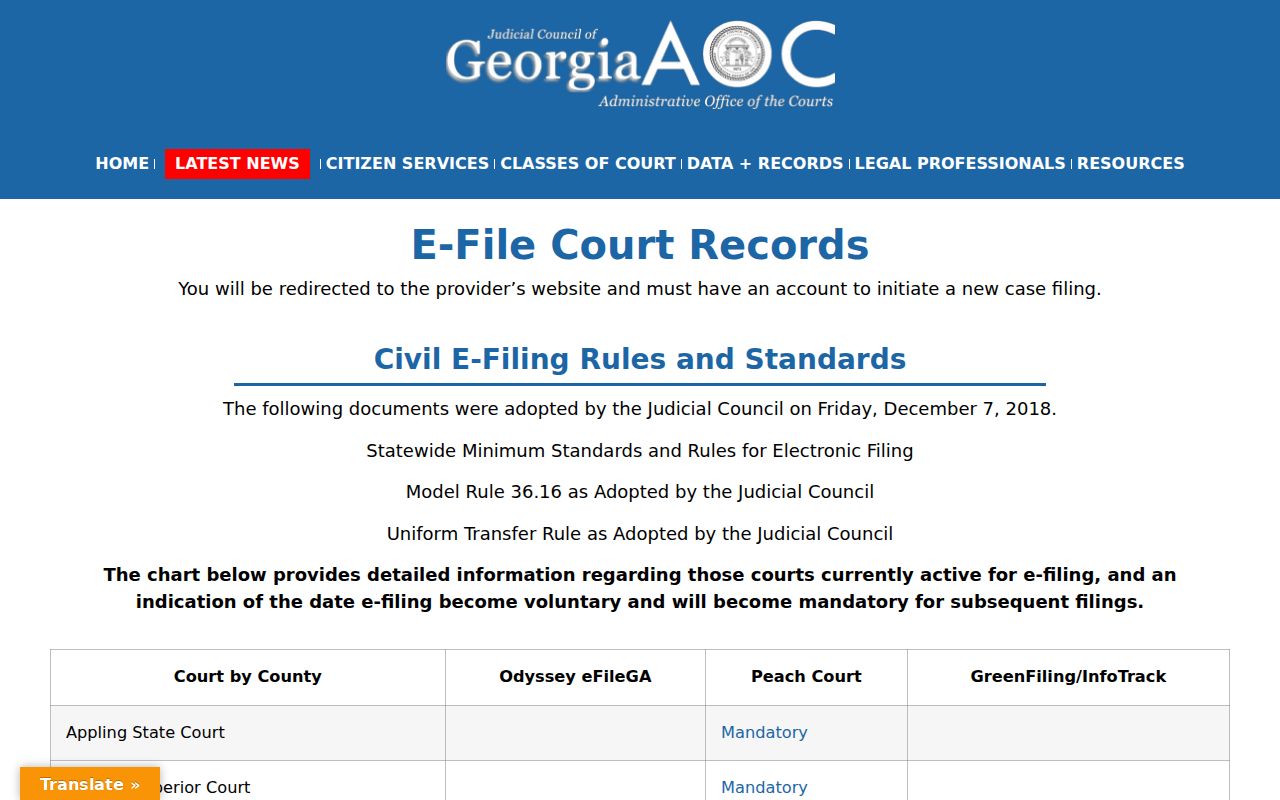Mitchell County docket search e-file provider chart