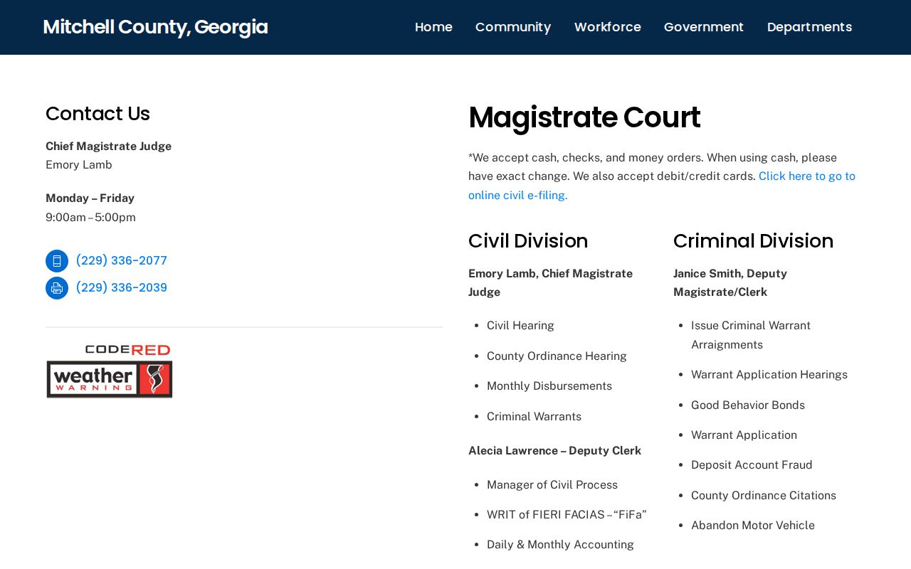 Mitchell County civil docket Magistrate Court services
